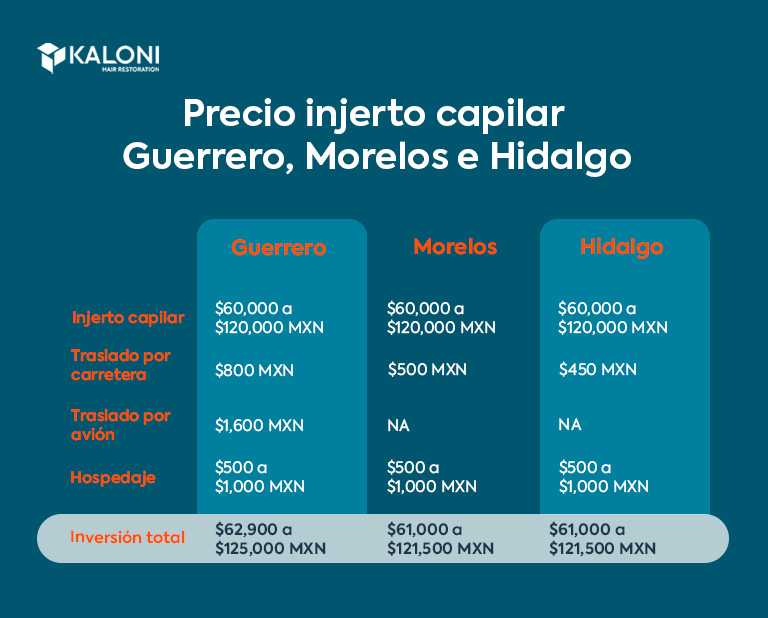 Precio injerto capilar Guerrero, Morelos e Hidalgo