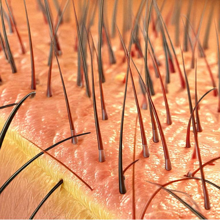 Trasplante de pelo. Cuero cabelludo con un injerto capilar.